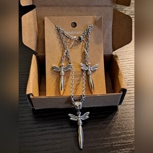 Dragonfly Fidget Spinner Pendant & Earring Set/ Sterling & Stainless Steel